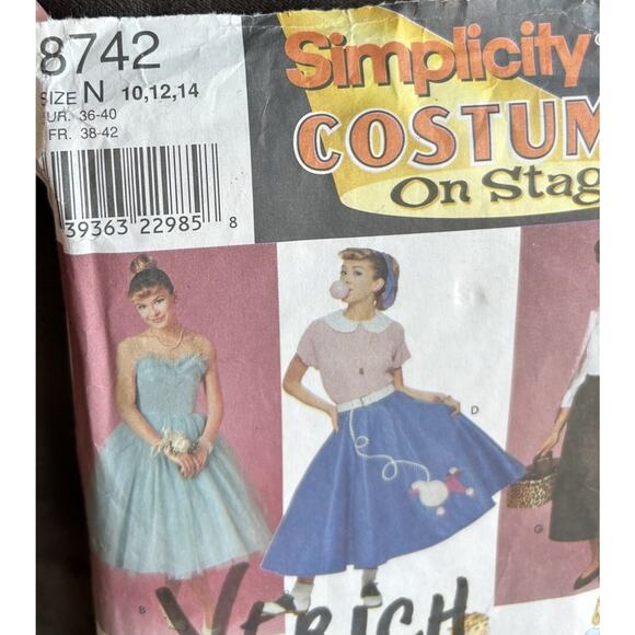 Simplicity Pattern 8742 50's Costumes Prom Grease Rizzo Sandy Cheerleader 10-14 - Picture 2 of 4